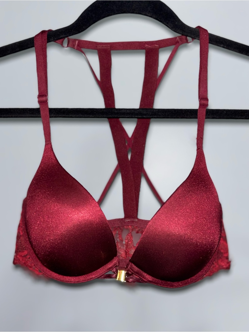 La Senza Hello Sugar Burgundy Strappy Lace Front-Close Pushup Bra
